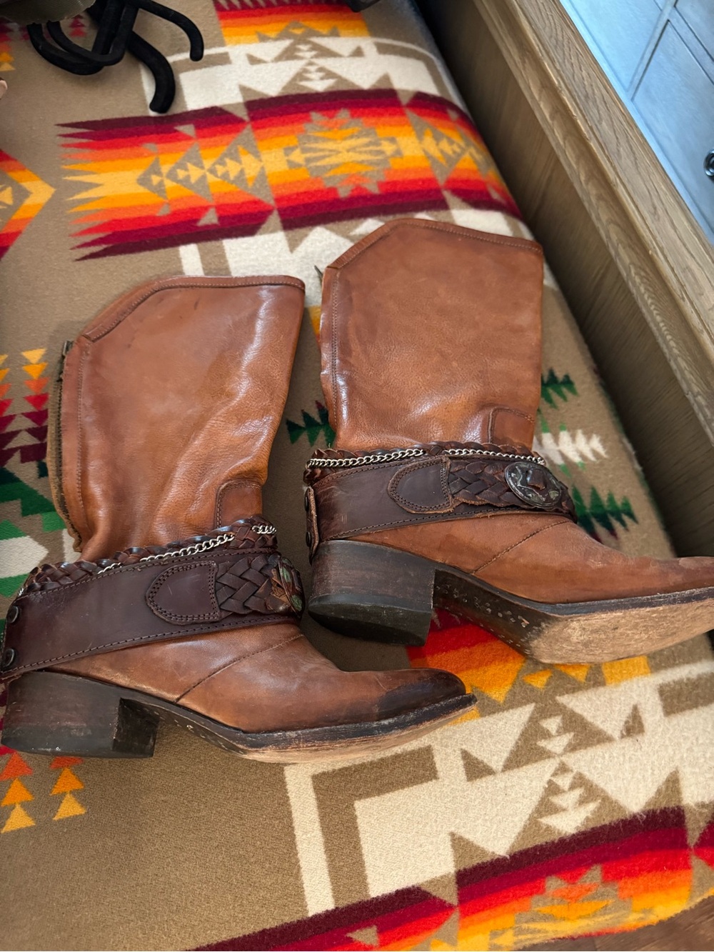 Freebird by Steven Brown Leather Western Ankle Boots with Braided Strap